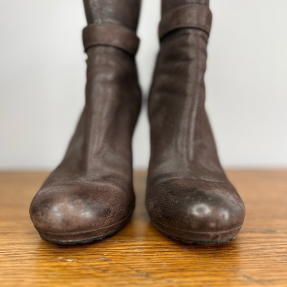 Prada Size EU 39 / US 9 • Brown Suede Heeled Boots Ankle Buckle.